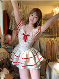 Dodobye Summer Dress Woman Lolita Sweet Polka Dot Flying Sleeve Dress Bow Ruffles Patchwork Slim Stretch Sexy Elegant Mini Dress Female