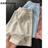 Dodobye American Retro Puppy Embroidery Casual Sports Short Women's Summer High Waisted Short Versatile Straight Wide Leg Pants