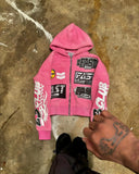 Dodobye Y2k Fashion Men Letter Printed Zipper Pink Hoodie Casual New Vintage Harajuku Hip Hop Loose Long Sleeved Jacket Hip hop Hoodie