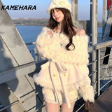 Dodobye Spring Autumn Plush One Collar Woolen Coat Top Hip Wrapping Light Luxury Half Length Skirt Atmosphere Lady Sets Платье