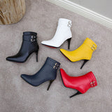 thanksgiving outfit Dodobye 2024 Sexy Ankle Boots Lace Up Pointed Toe Thin Heel Short Plush US19 Red Blue Black Yellow White A4513