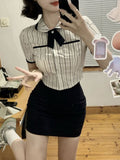 Dodobye 2025 Spring Elegant Slim 2 Piece Set Women Evening Party Y2k Crop Top + Office Lady Casual Outwear Mini Skirt Korean Fashion