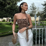 thanksgiving outfit Dodobye 2024 Spring Summer Streetwear LEOPARD Print Women Suits Fashion Strapless Sleeveless Tops+Chic Elegant Pencil Long Skirts