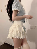 Dodobye Kawaii Lolita Two Piece Set Women Casual Sweet Y2k Crop Tops + Cute Mini Cake Skirt Summer 2025 Korean Fashion Skirt Suits New