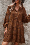 Dodobye-V Neck Leopard Print Button Design Loose Mini Dress