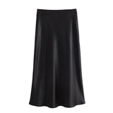 Dodobye 2024 Y2K Casual Women Long Skirt Spring Elastic High Waisted A-Line Casual Female Satin Skirts High Street Lady Skirts