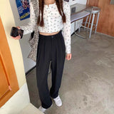 Dodobye High Waist Women Suit Pants Fall Straight Office Ladies Korean Fashion Trousers Casual Button Loose Female Black Pants New