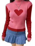 Dodobye-Knit Heart Print Slim Sweater