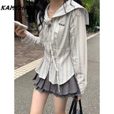 Dodobye Japanese Harajuku Style Spring Striped Long Sleeve Slim Fit Shirt Y2k Pleated Skirt College Style Two-piece Sets Female