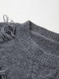 Dodobye-Solid Tassel Cable Knit Sweater