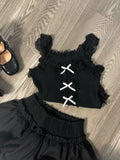 Dodobye Y2k Woman Gothic Black 2 Piece Set Spicy Girls Slim Tank Tops Basic Vest + Sweet  Kawaii Mini Skirt Harajuku Fashion Set Chic