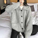 Black Friday Dodobye Loose Lazy Sweater Women Twist Fashion Knit Autumn Winter Warm Cardigan Harajuku Stand Collar Gray Vintage Female Jumpers