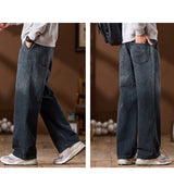 Dodobye Trendy Men'S Straight Tube Hanging Loose Wide Leg Jeans With Fashionable Height Gradient Elastic Waist, Cool Floor Length Pants