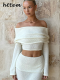 Dodobye Sexy Knit Off Shoulder Top Skirt Set Women Pleated Slash Neck Full Sleeve Tops Elastic Long Skirts 2024 Summer Lady Beach Outfit