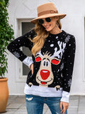 christmas outfit Dodobye Casual Loose Long Sleeves Printed Round-Neck Sweater Tops