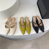 Dodobye Pointed Toe Women Slippers Mixed Solor Color Flat Heels Shallow Slip On Casual Slides Mules Shoes Black Beige Green Slippers