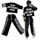 Dodobye 90s Streetwear New Gothic Letter Patchwork Tracksuit Men Y2k Hip Hop Retro Sequin Striped Clothes Sweatpants T Shirt Two Piece Set Streetwear