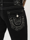 Dodobye Y2K retro pocket embroidered jeans fashionable wide leg straight leg denim pants street wear loose black jeans men's punk goth