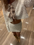 christmas outfit Dodobye Chic Women's Shiny Sequins Crop Tops Mini Skirt Set Elegant O-neck Lace Up Coat Warp Hip Skirts Suit 2025 Lady New Party Outfits