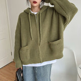 Black Friday Dodobye Zipper Cardigan Sweater Women Knit Fall Winter Long Sleeve Harajuku Y2K Solid Jumper Loose Lazy Warm Vintage Basic Female Hoodie