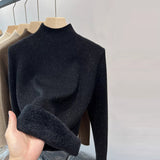 Black Friday Dodobye Casual Solid Thicken Turtleneck Sweater Women Slim Fit Warm Plush Pullover Sweaters Female Korean Winter Simple Base Tops