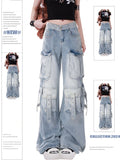 Dodobye Women's Blue Y2k Cargo Jeans Baggy Harajuku Oversize Denim Trousers Vintage Jean Pants Japanese 2000s Style Trashy Clothes 2025