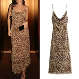 Dodobye Leopard Print Long Dress Women Tulle Backless Slip Dress Woman Summer Sexy Holiday Dresses 2024 Vintage Midi Party Dresses