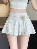 Dodobye Summer Elegant Ballet Style Mini Skirt Women Sweet Lace 3D Flower A-line Skirt Spicy Girl High Waist Slim Short Skirt Chic New