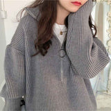 Black Friday Dodobye Turtleneck Knitted Pullovers Women Autumn Warm Solid Zipper Long Sleeve Casual Jumper Fashion Loose All Match Sweaters