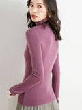 christmas outfit Dodobye Simple Skinny Long Sleeves Solid Color High-Neck Sweater Tops Pullovers