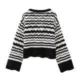 Black Friday Dodobye autumn new women's casual versatile loose pullover round neck long sleeved contrasting details knit sweater