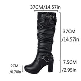 thanksgiving outfit Dodobye Women Knee High Boots Round Toe Chunky Heels 7.5cm Platform 2cm Slip On Decoration Size 44 45 Party Booty