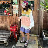 Dodobye Korean Sweet College Style V-neck Sleeveless Striped Knitted Vest Round Neck Tanks Inner T-shirt Harajuku 2-piece Sets