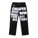 Dodobye Trend Y2k Jeans New Hip Hop Letter Printed Black Pants Men Women Fashion Punk Loose Straight Wide Leg Trousers Streetwear