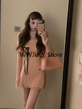 Dodobye 2025 Autumn Pink Slim Bodcyon Knitted Dress Office Lady Elegant Y2k Mini Dress Woman Short Party One Piece Dress Korean Fashion