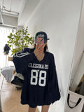 christmas outfit Dodobye Letter Print Piping V-Neck Oversized Sweatshirt