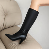 thanksgiving outfit Dodobye Women Knee High Boots Pointed Toe Small Heels 8.5cm Size 45 46 47 Fashion Sexy Party Female Booties