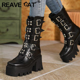 thanksgiving outfit Dodobye Women Boots Toe Block Heels 9cm Platform 5cm Rivets Decor Size 43 44 Bota