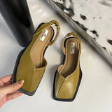 Dodobye Fashion Ladies Elastic Band Flat Heel Women Summer Elegant Ladies Sandals Shallow Party Shoes Square Heel Square Toe