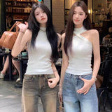 Black Friday Dodobye Halter Twist Vest Tee Women Sexy Strapless Chic Knitted High Street Sweater Fashion Harajuku Elegant Slim Elastic Female Tank