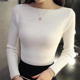 Dodobye 2024 AutumnWomen Ribbed Slash Neck Slim Sweater Knitted Long Sleeve Office Sweaters Casual