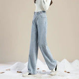 Dodobye High Waist Straight Pants Cashmere Thermal Jeans Casual Loose Thickened Office Trousers Women Autumn Winter