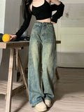 Dodobye Y2k Baggy Wide Leg Jeans Women Vintage Street Wear Washed Denim Pants Grunge Basic Slouchy Blue Female Trousers New