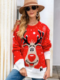 christmas outfit Dodobye Casual Loose Long Sleeves Printed Round-Neck Sweater Tops