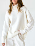 christmas outfit Dodobye Long Sleeves Loose Solid Color High Neck Knitwear Pullovers Sweater Tops