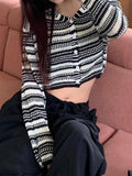 Dodobye-Button Front V Neck Striped Knit Crop Top