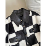 thanksgiving outfit Dodobye Vintage Black And White Checkered Leather Jacket Women's Petite Cropped Fashion Top New Arrival Trendy Street Style Jacket