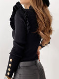 christmas outfit Dodobye Long Sleeves Skinny Buttoned Falbala Split-Joint High-Neck Pullovers Sweater Tops