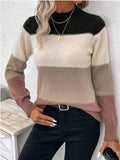 christmas outfit Dodobye Long Sleeves Contrast Color Round-Neck Pullovers Sweater Tops