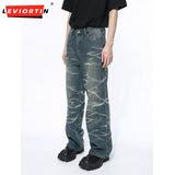 Dodobye 2025 Autumn Trendy Men'S Simple Versatile Jeans Retro Tie Dyed Straight Tube Loose Print Men'S Wide Leg Denim Pants Streetwear